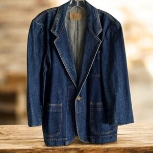 Vintage Liz Wear Denim Blue Women's Jacket With Pockets M